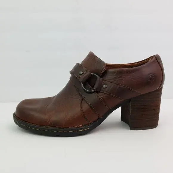 Born Deena Womens Size 8.5 Brown Leather Slip On 3" Heel Formal Booties Shoes - Picture 3 of 13